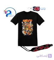 ست تیشرت ناروتو + دستبند و جاکلیدی دست‌باف اکاتسوکی