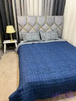 سرویس روتختی بهاره پنبه دوزی نخ پتینه ۴ تکه دو رو طوسی سورمه ای (کد DDCRU)