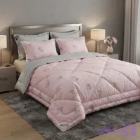 سرویس خواب دونفره ۶تکه نخ پنبه طرح کد۴۰۰۷طوسی صورتی دورو رادمهر