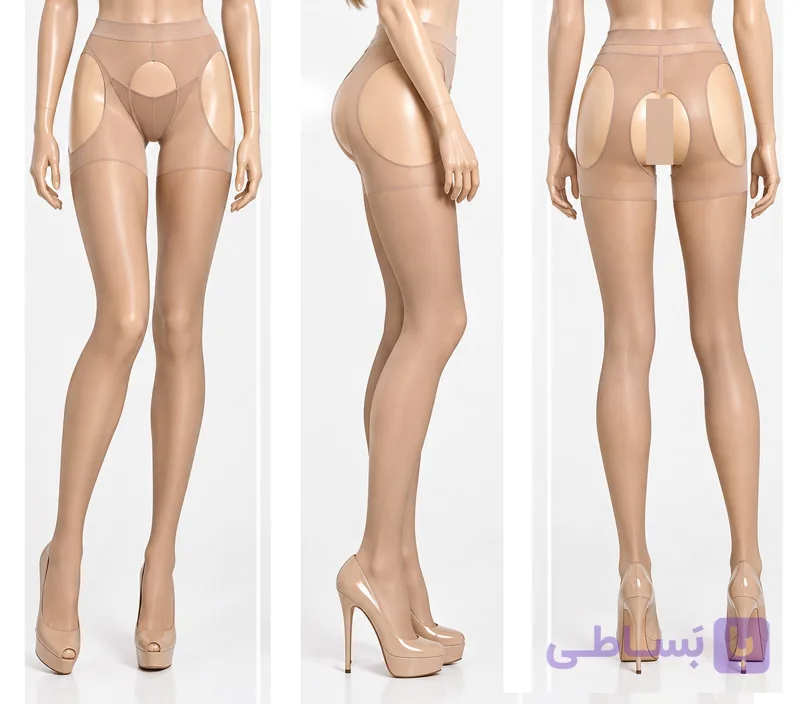 جوراب شلواری شیشه ای بادکنکی فاق باز بغل باز رنگ کرم