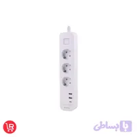 چند راهی 3 خانه برق ارت دار هادرون P343 با کابل 1.8 متری + شارژر USB و Type-C