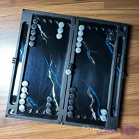 تخته نرد رزینی مشکی با خطوط نقره ای ساده