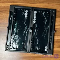 تخته نرد رزینی سبز تیره با خطوط ماربل طلایی