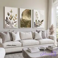 تابلو 3 تکه طرح مینیمال ماه و برگ کد s119