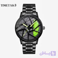 ساعت مچی اسپرت مردانه مدل رینگی چرخشی بند استیل مشکی رینگ سبز