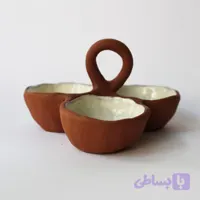 کاسه سه قلو دسته دار سفالی