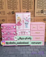 دراور کودک طرح کیتی و کمد صورتی | خرید ست دراور پلاستیکی کودک | پلاسکو مهربانی (کد AR1CE)