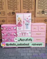 دراور کودک طرح کیتی و کمد صورتی | خرید ست دراور پلاستیکی کودک | پلاسکو مهربانی (کد YFLCP)
