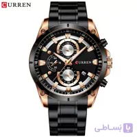 ساعت مچی مردانه کارن مدل ۸۳۶۰ سه موتور فعال قاب رزگلد صفحه و بند مشکی