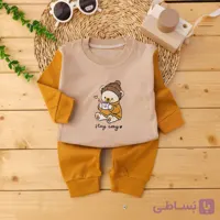 بلوز شلوار پنبه دورس طرح خرس قهوه خور نارنجی کرم آراس