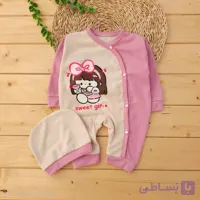 سرهمی کلاه دار کبریتی دکمه ای طرح دخترک Sweet صورتی نی نی روز