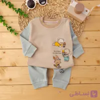 بلوز شلوار پنبه دورس طرح خرس بستنی خور سبز کرم آراس