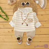 هودی شلوار کلاه دار داخل کرک راه راه تدی قهوه ای نی نی اسپرت