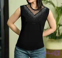 تاپ یقه هفت توری نگین دار