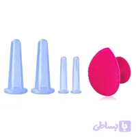 بادکش صورت سیلیکونی پک كامل ۴ عددی آبی روشن و فیس براش