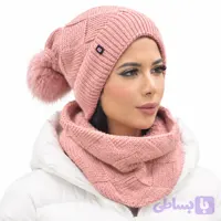 ست کلاه و شال رینگی بافتنی صورتی زنانه و دخترانه