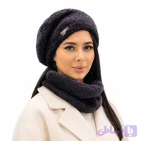ست کلاه و شال رینگی مشکی خزدار تراکم بالا (دو لایه)