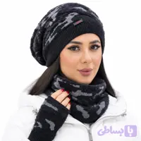 ست کلاه، شال رینگی و ساق‌دست بافت زنانه مدل پشمی