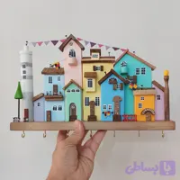 جاکلیدی دیواری چوبی دست ساز طرح دهکده رویایی کد 5478