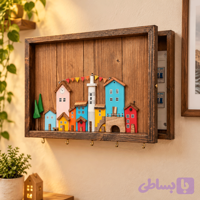 کاور جعبه فیوز و جاکلیدی چوبی دست ساز طرح دهکده رویایی کد 53222F