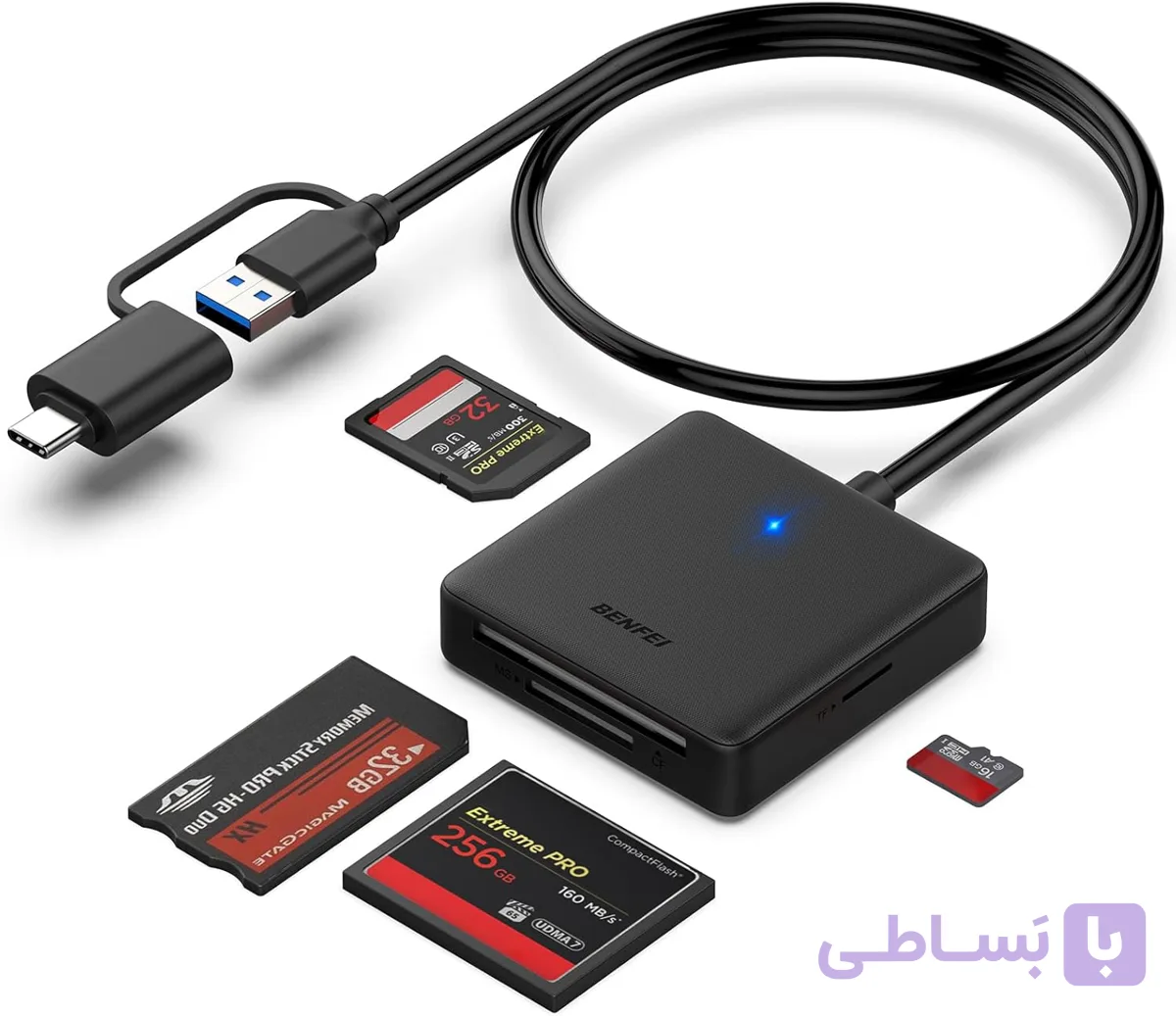 کارت‌ریدر USB-C و USB 3.0 چندکاره برند Benfei – انتقال سریع SD، Micro SD، CF و MS - bambigadget