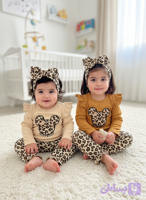 ست سه تکه بادی شلوار میکی پلنگی به همراه هد ست🐆