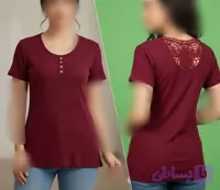 بلوز تیشرت مجلسی نخی کبربتی پشت گیپور زنانه با کشسانی بالا