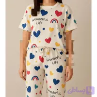 ست بلوز و شلوار راحتی نخی زنانه وارداتی طرح دار کارتونی فری سایز تا ۴۶