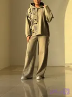 ست هودی وشلوار زنانه بافت ریز جنس ترک