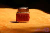 فندک چرم ساق شتر مرغ عسلی پرتقالی