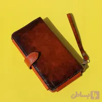 کیف پول کتی چرم دست دوز عسلی
