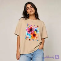 تیشرت لانگ زنانه طرح گل و پروانه – قواره آزاد و خنک (کالکشن تابستانه)