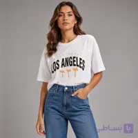 تیشرت پنبه‌ای لانگ طرح Los Angeles – رنگ سفید – آستین کوتاه استاندارد
