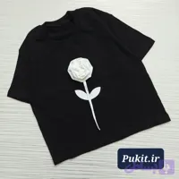 تیشرت تک مشکی دخترانه طرح رز سفید(3تا 12 سال )