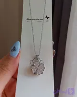 گردنبند شبدر ، نگینها مخراج شده و بدون ریزش ، استیل رنگ ثابت ، بدون حساسیت، همراه زنجیر دیپلمات ۴۵ سانت استیل