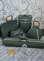 ست پیکنیک کامل ۵تکه ی  پارچه‌ای ترک شامل کاور فلاسک،کاورقابلمه،کاور بشقاب، کاور سیخ دوبل،لانچ باکس دسته چوبی (سرویس سفر)