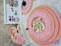 دمکنی ۵ سایز پارچه‌ای ساده دور نوار دوزی (کتان نخ ترک) کد ۲۰