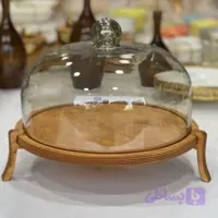 ظرف کیک خوری پایه دارزیره چوبی درب شیشه ای پا