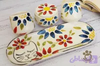 ست چای خوری سرامیکی دو نفره دست ساز طرح گربه گل گلی