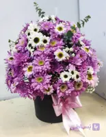 باکس گل طبیعی داوودی بنفش و سفید کد(۵۵)
