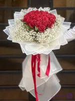 دسته گل طبیعی رز هلندی قرمز کد (۱۰۰۷)