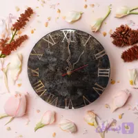 ساعت دیواری طرح سنگ رنگ مشکی رزینی