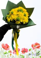 دسته گل داوودی زرد و سبز