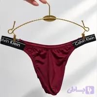 شورت تانگا مردانه طرح Calvin Klein زرشکی | مدل فاق کوتاه پشت لامبادا با کش پهن لوگودار | سایز ایکس‌لارج (XL)