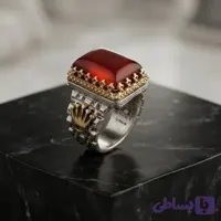 انگشتر نقره باسنگ عقیق قرمز رکاب تاج برنجی کد 7501