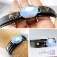 دستبند چرم باسنگ عقیق یمن کبود کد 7508