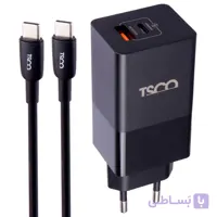 شارژر دیواری فست شارژ TSCO TTC 67 GaN 2Port QC3 PD 5A 65W Type-C + کابل تبدیل تایپ سی