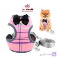 قلاده تنی (هارنس) سگ و گربه طرح چهارخانه با پاپیون و زنگوله