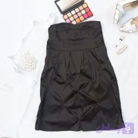 پیراهن زنانه مشکی ساتن دکلته کوتاه تا سایز چهل