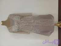 کت و سارفون فول کار شده سایز بزرگ کرم رنگ قد پایین زانو